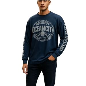 Ocean City Maryland Biker Graphic 100% Cotton Long Sleeve Black Tee Sz L